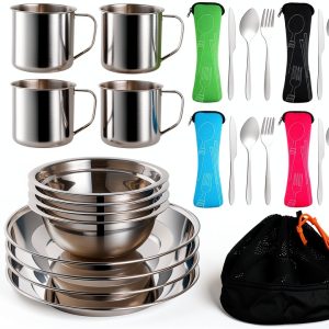 Outdoor Camping Mess Kit Jorunhe Stainless Steel 4-Person Tableware-0