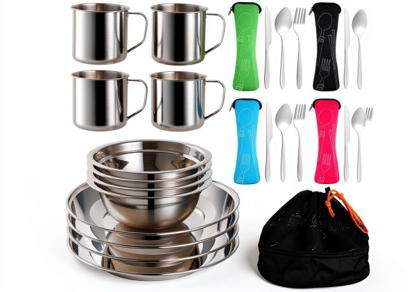 Outdoor Camping Mess Kit Jorunhe Stainless Steel 4-Person Tableware-0
