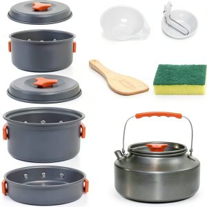 Camping Cookware Mess Kit for Backpacking Gear – Camping Cooking Set - Camping Pots and Pans Set - Camp Kitchen Equipment Accessories Pot-0
