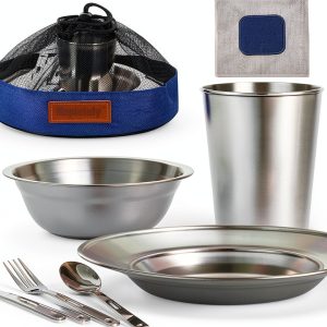 Camping Mess Kit Haplululy 1-2 Person Set Plate Bowl Cup Spoon Fork-0