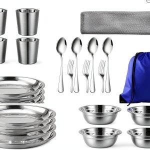 Stainless Steel Bowl Set Kit 26-Piece Camping Mess Set by Jasni-0