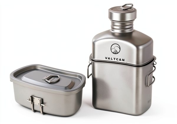 Valtcan Titanium Canteen Mess Kit 1100ml with 750ml and 400ml Cups-2